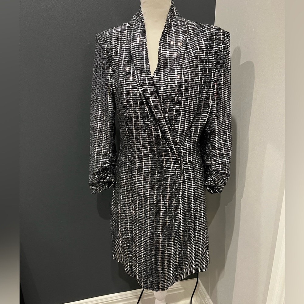 Silver metallic jacket dress